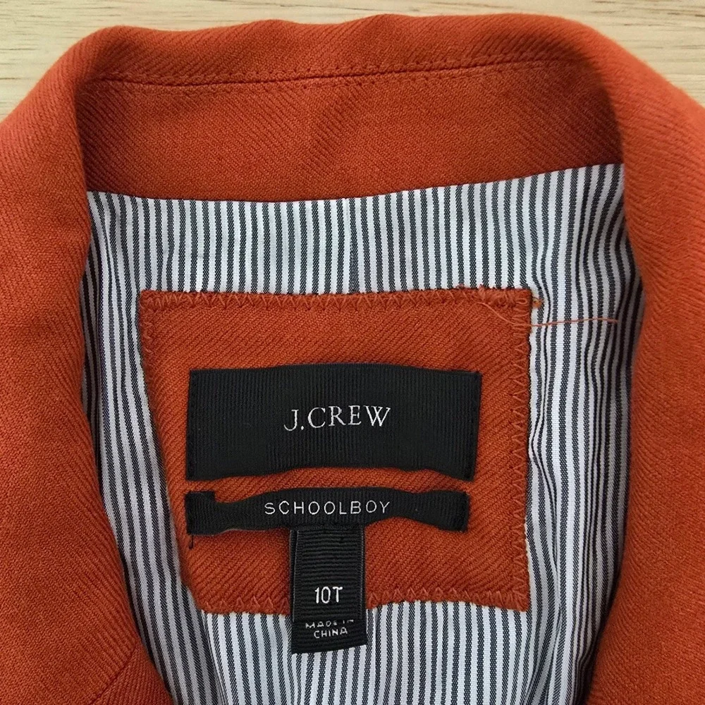 J.Crew Schoolboy Blazer 10T Orange Wool Blend Gold Crest Button Jacket Academia